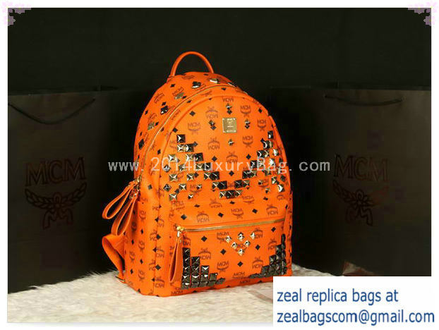 High Quality Replica MCM Stark Backpack Jumbo in Calf Leather 8100 Orange - Click Image to Close